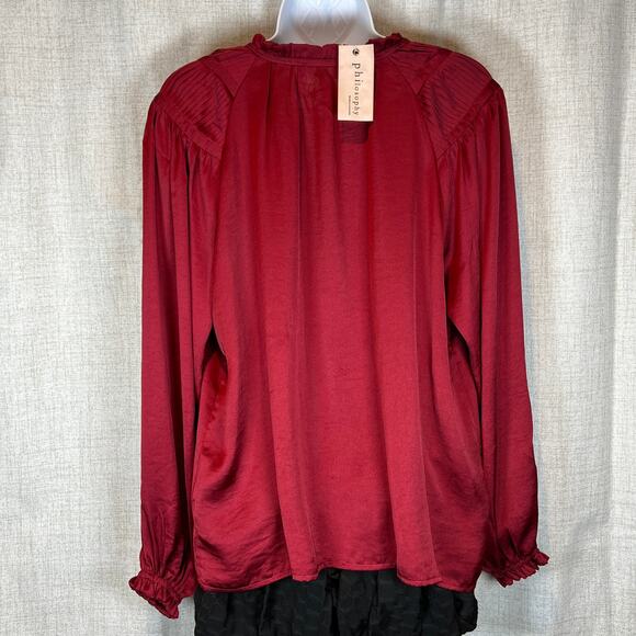 Philosophy Flowy Satin Peasant Blouse Boho Romantic Feminine NWT Women's M - Picture 2 of 8